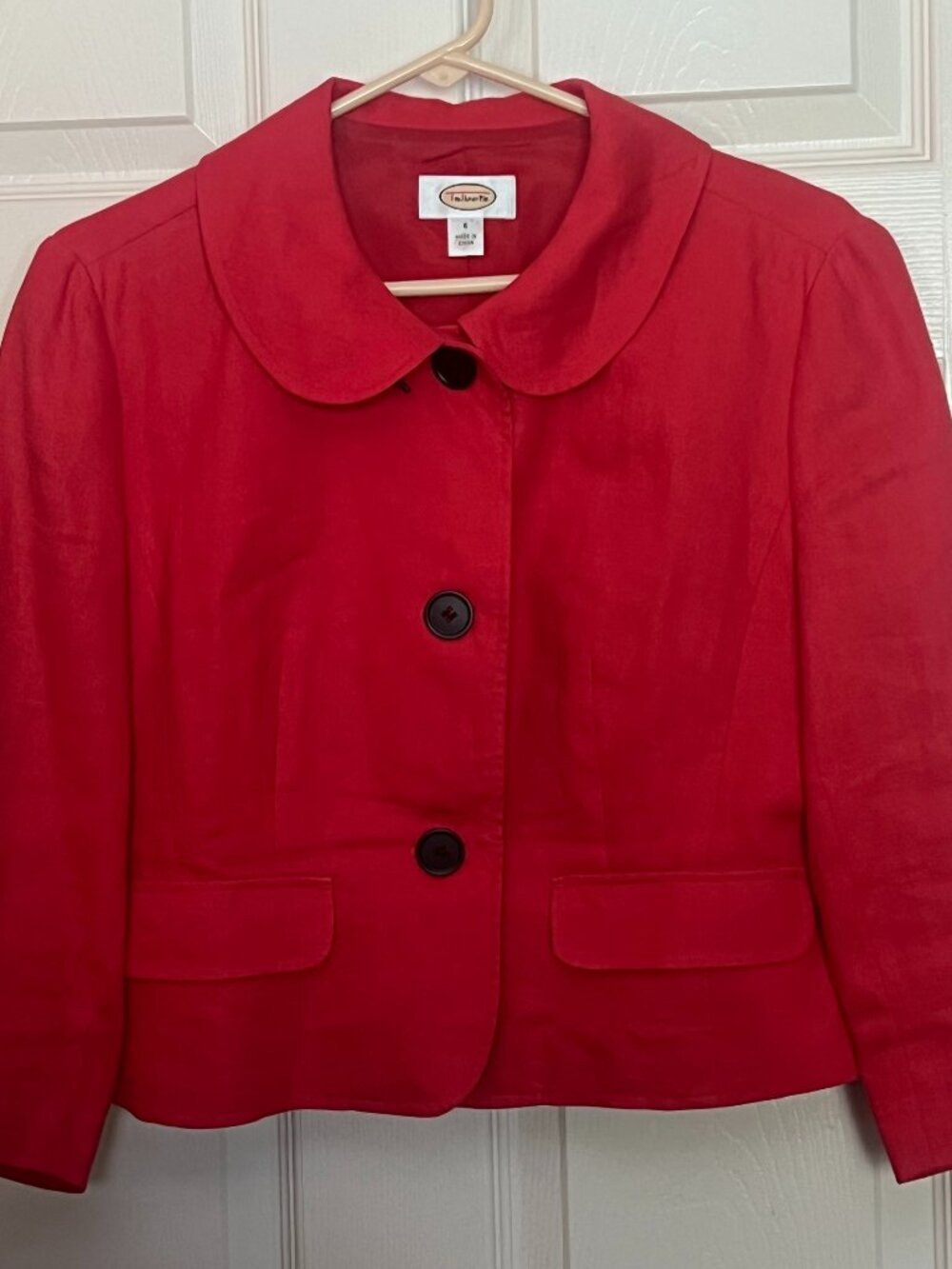 Talbots Red Linen Cropped Blazer